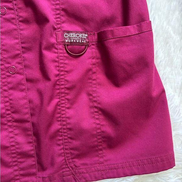 Cherokee Scrub Jacket Snap Front Burgundy Medical Long Sleeve Womens Size XS - Picture 3 of 6